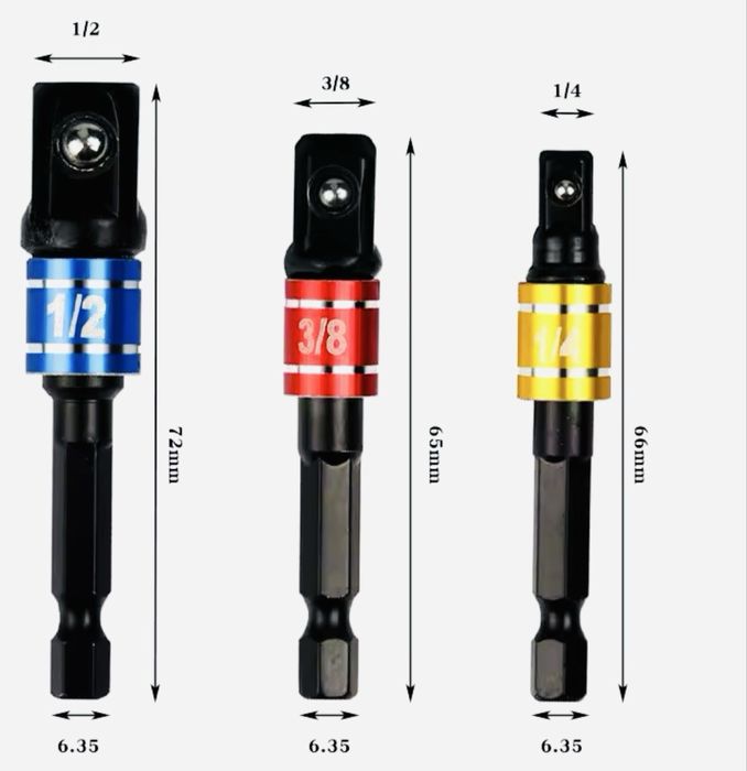 набор 3шт наконечники гайковерта шуруповерта ударні 1/4 3/8 1/2