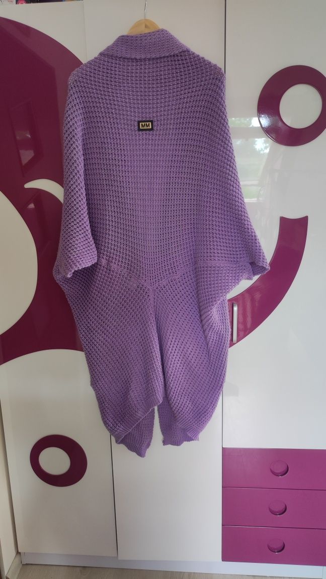 Ciepły, fioletowy cardigan / długi sweter
