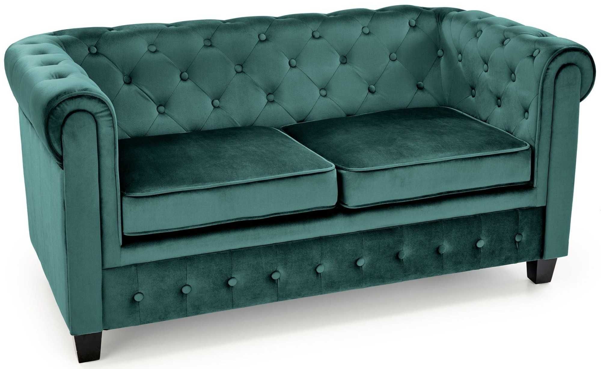 Sofa pikowana glamour ERIKSEN XL welur ciemny zielony, szary