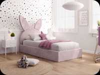 Łóżko dziecięce tapicerowane 90x200 różowy Velvet Kids Królik (Magnat)