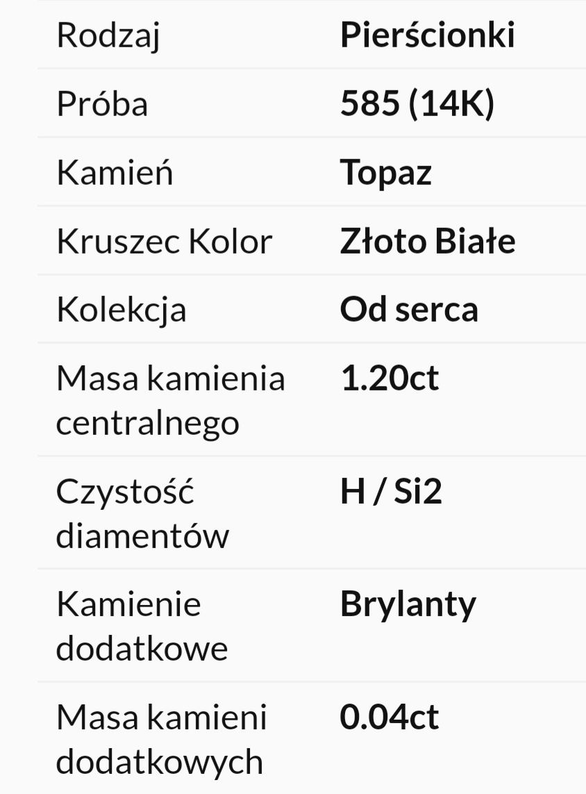 Białe złoto - brylanty- topaz - zaręczynowy - certyfikat - rozmiar 10