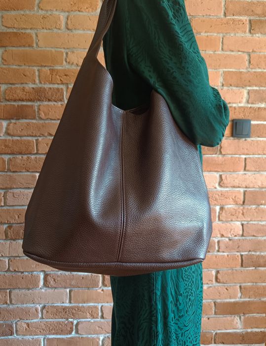 Torebka włoska Vera Pelle skórzana na ramię i do ręki  czekoladowa