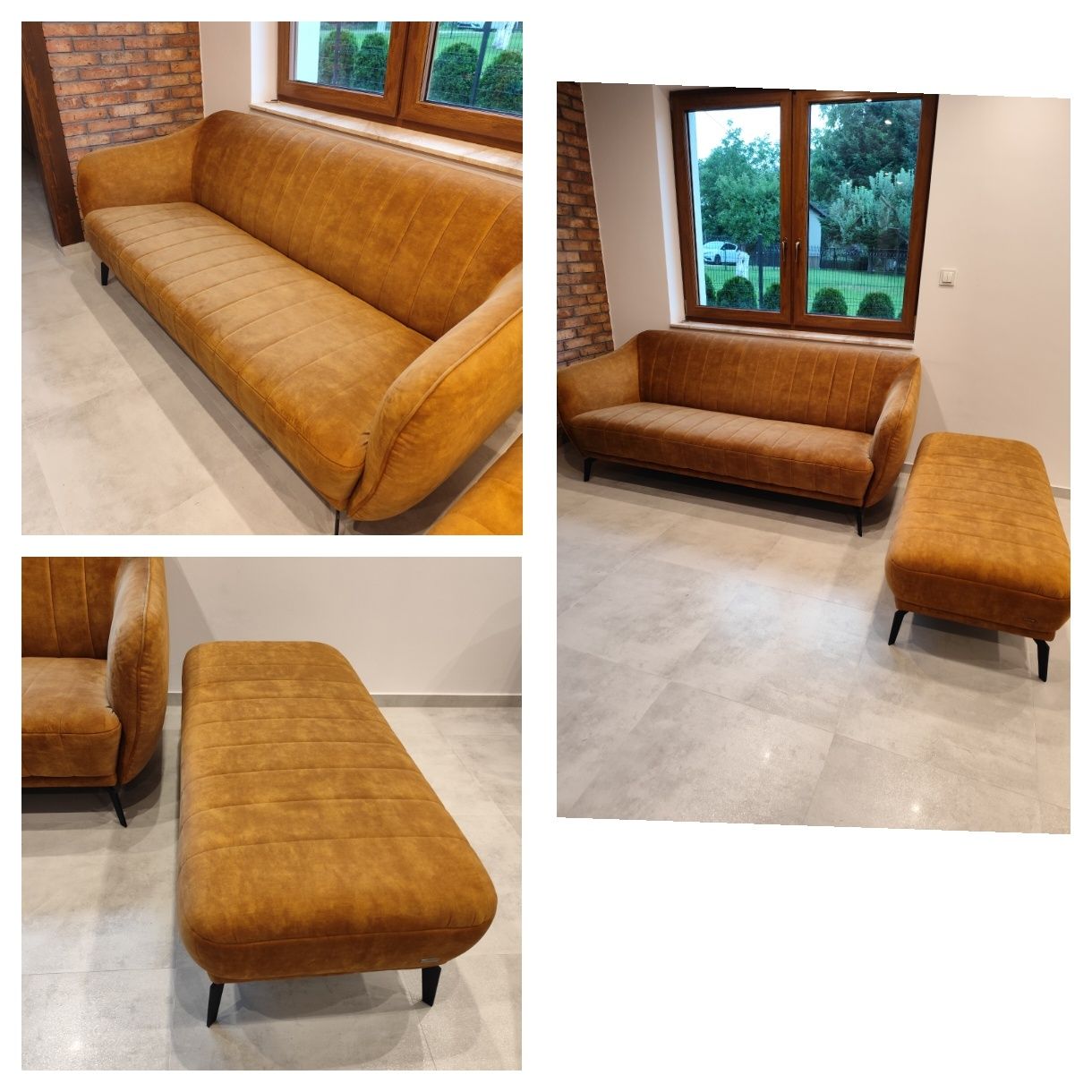Flori Canvani Piękna stylowa Sofa 3 osobowa + hoker pufa