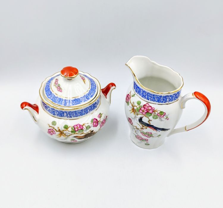Zestaw mlecznik cukiernica antyk Rajski Ptak porcelana przedwojenna