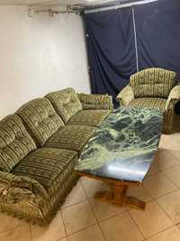 Kanapa z fotelem + stół z blatem z marmuru