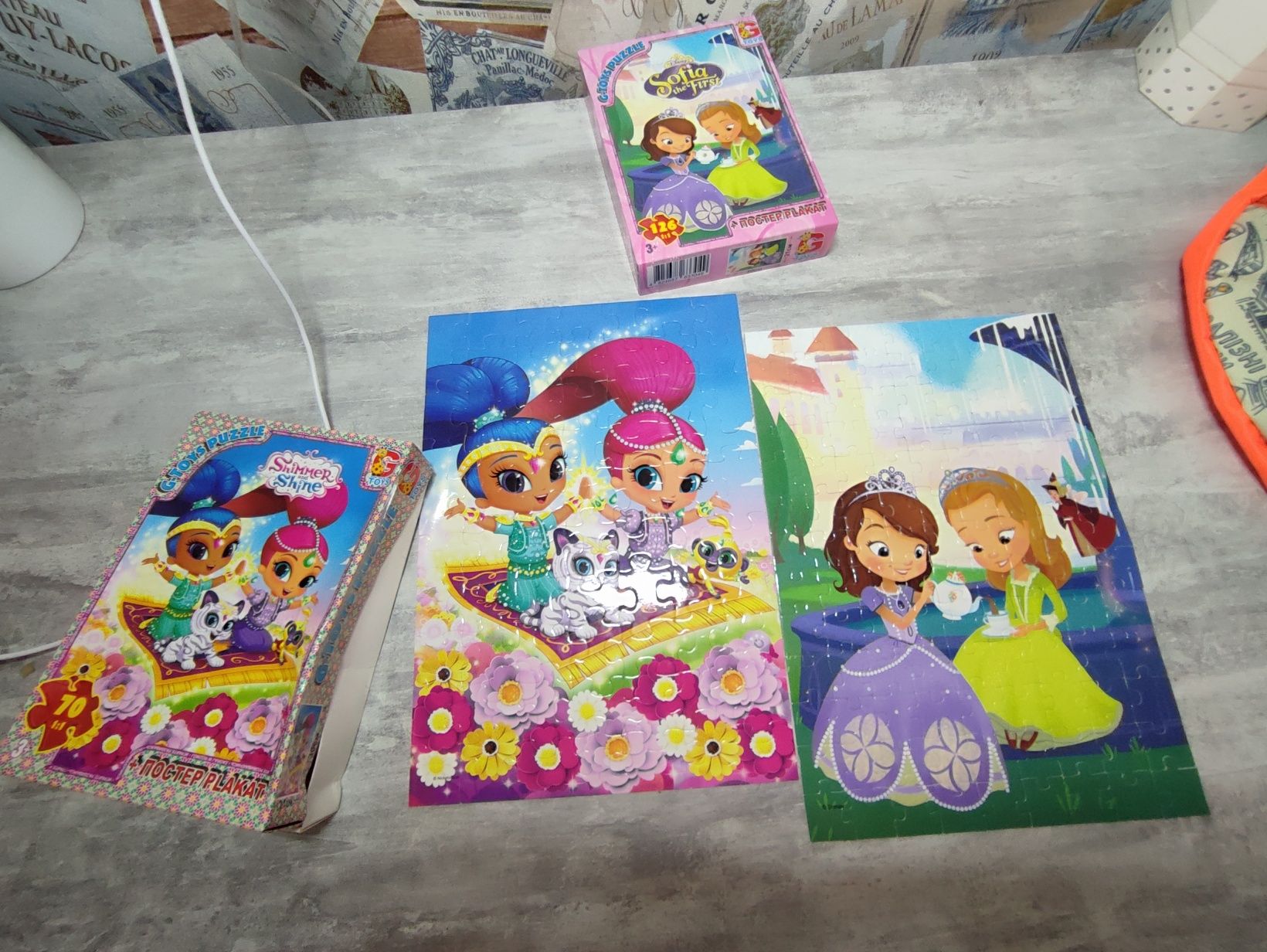 Набір: машинки Hot Wheels + пазли "Shimmer and Shine","Sofia the First