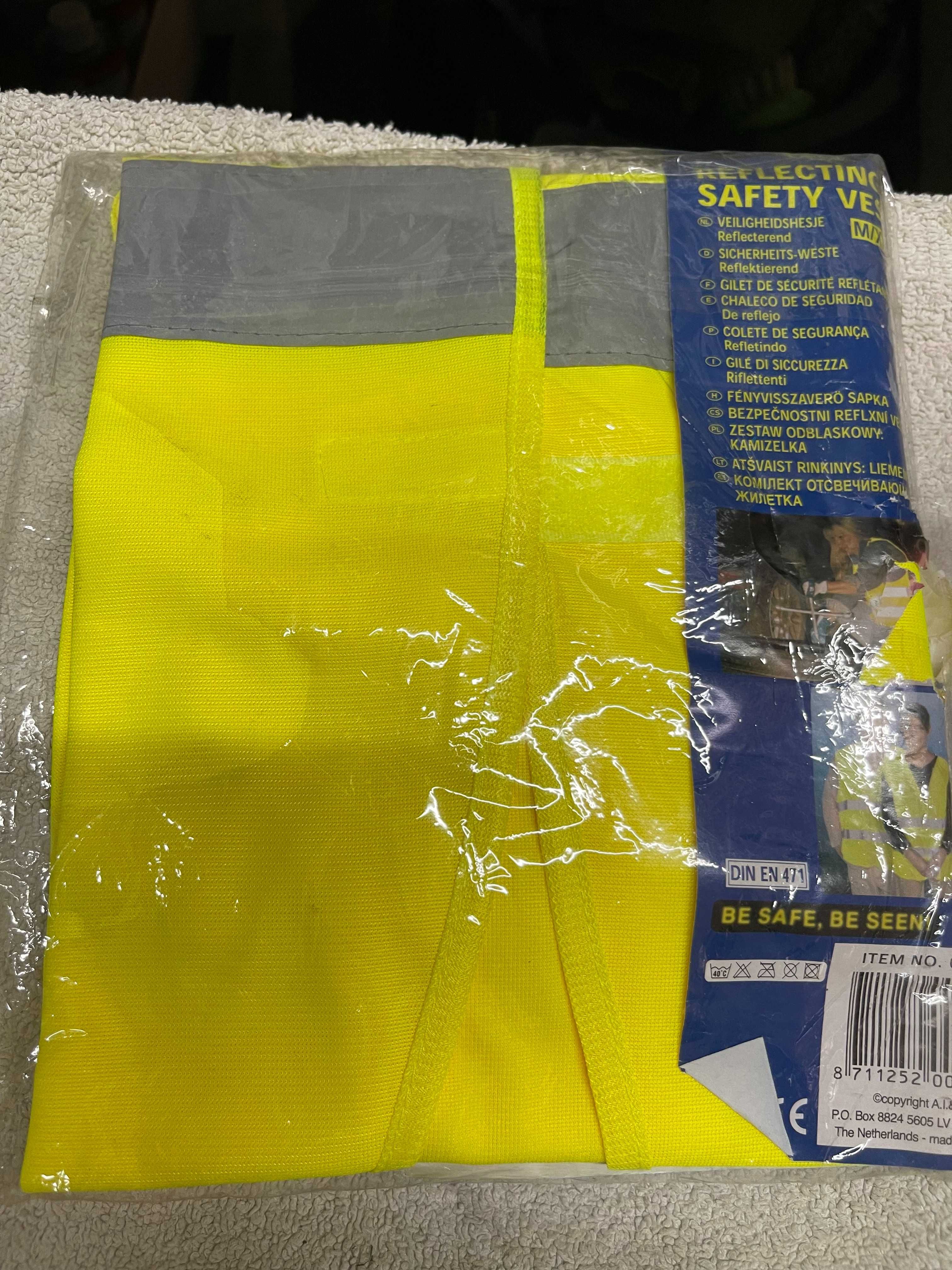 Colete de segurança refletivo amarelo, 100% poliéster M-XL