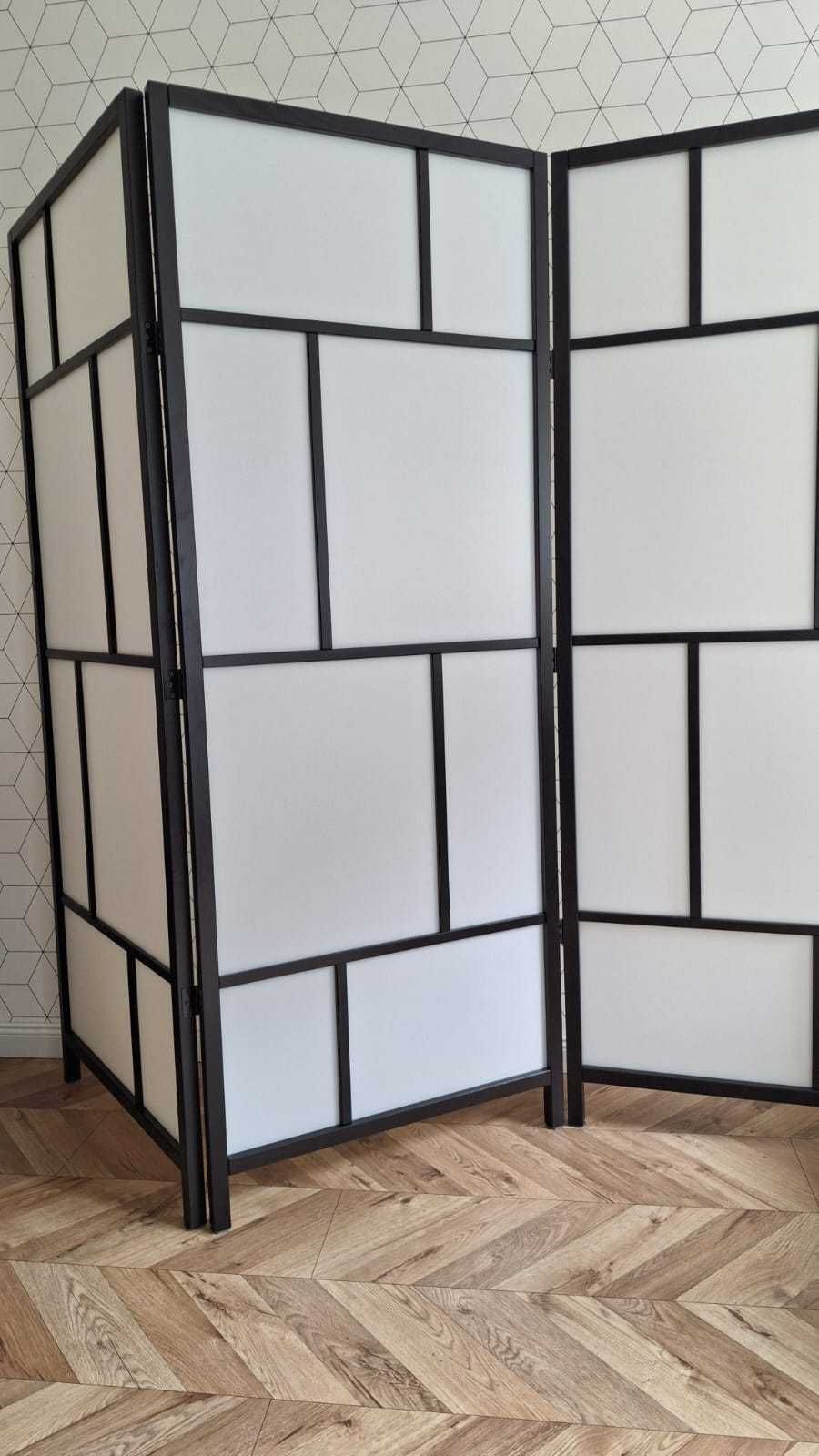 Parawan, Ścianka działowa, biały/czarny, 216x185 cm