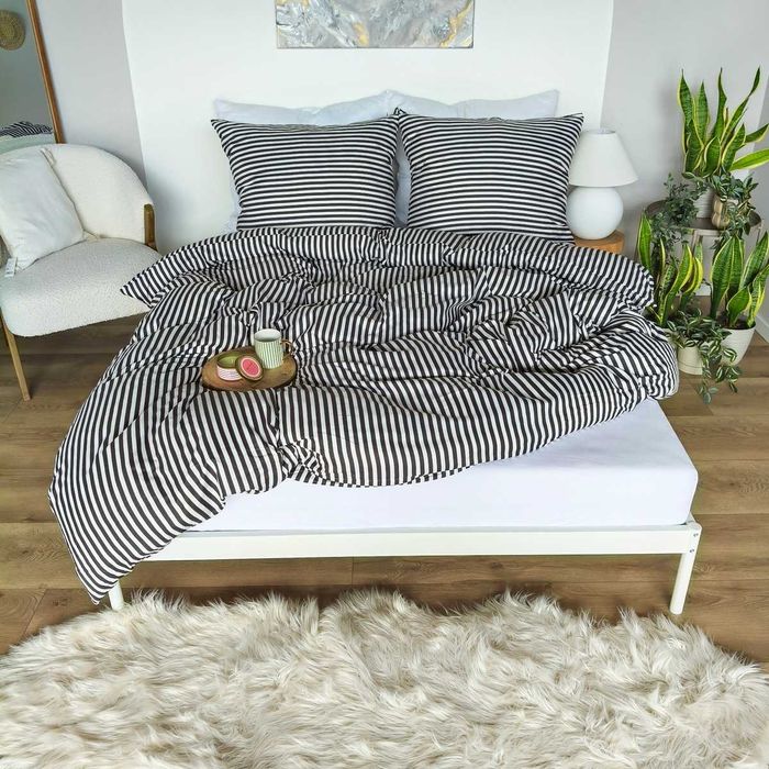 Pościel 220x200 Eusebia Home  Mikrofibra, Pasy, Zamek Błyskawiczny