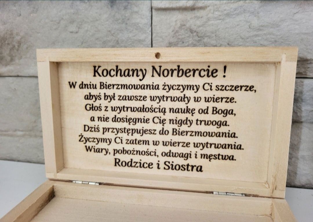 Pamiątka Bierzmowania Prezent Drewniana koperta Pudełko na pieniądze