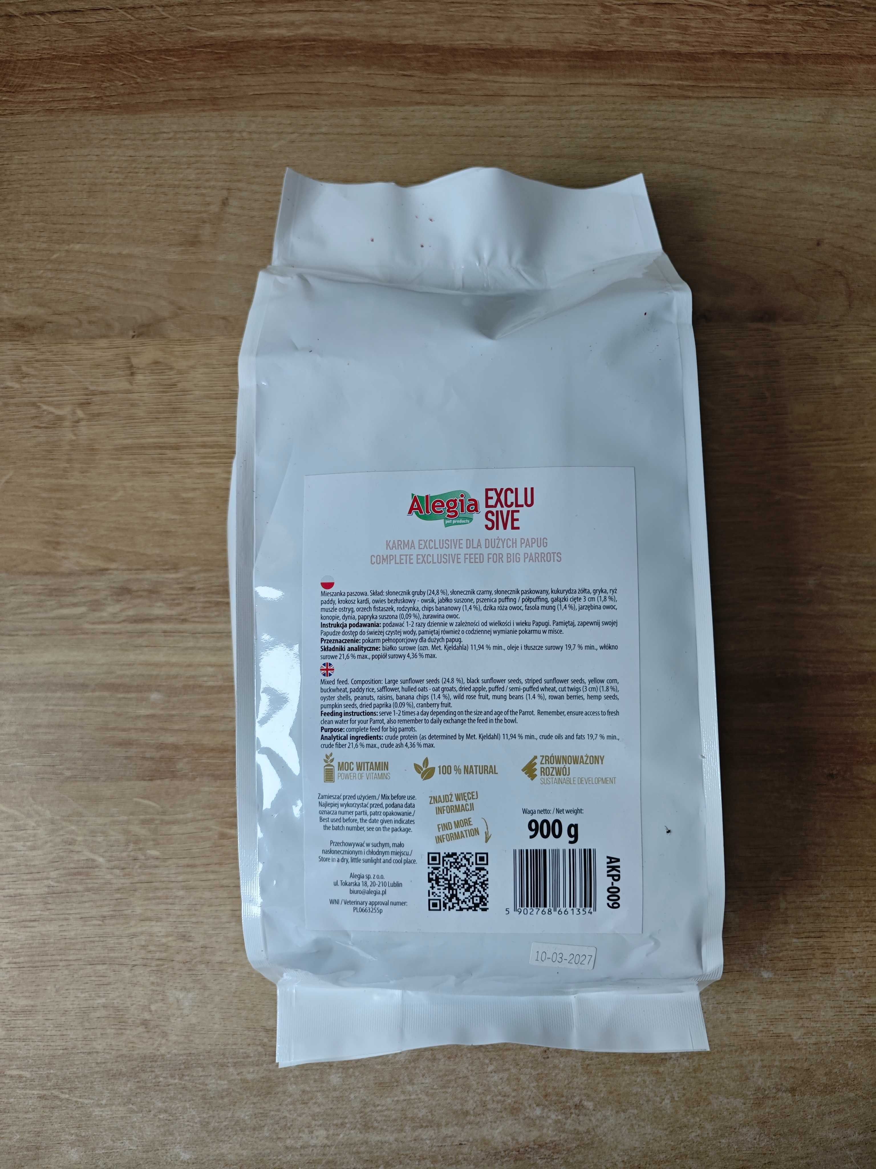 Alegia -Exclusive karma dla dużych papug 900g