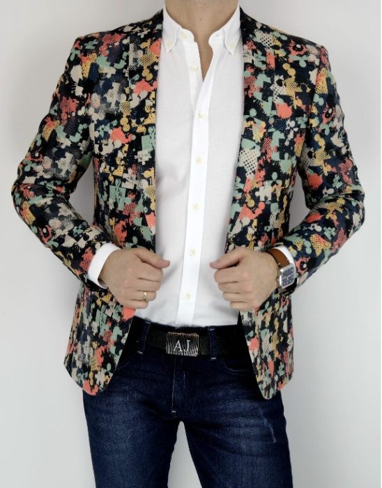 GIOVANNI PERA Marynarka męska D006 kolorowa puzzle 48 S