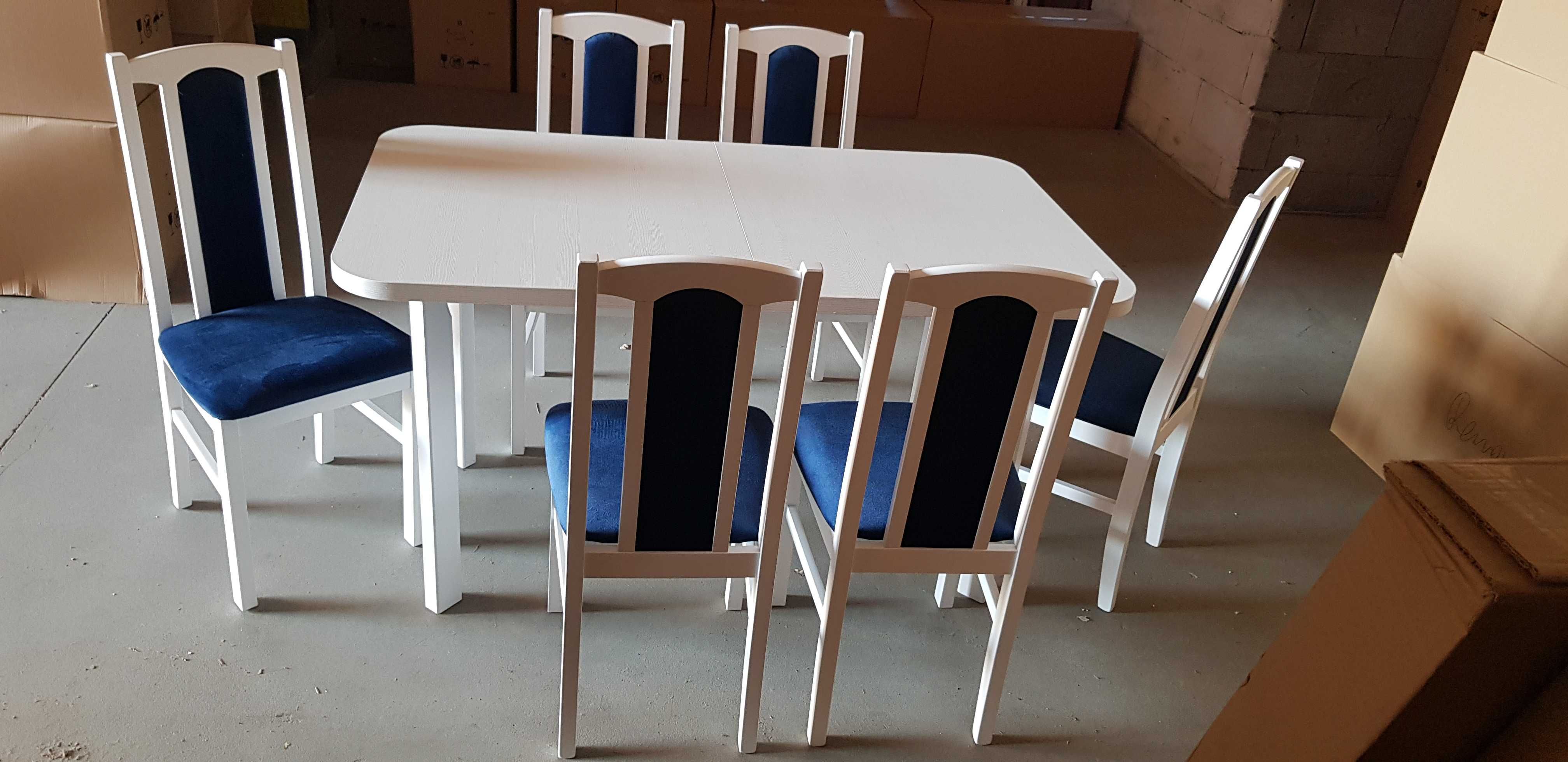 NOWE: Stół 80x140/180 + 6 krzeseł, biały + granat , dostawa PL