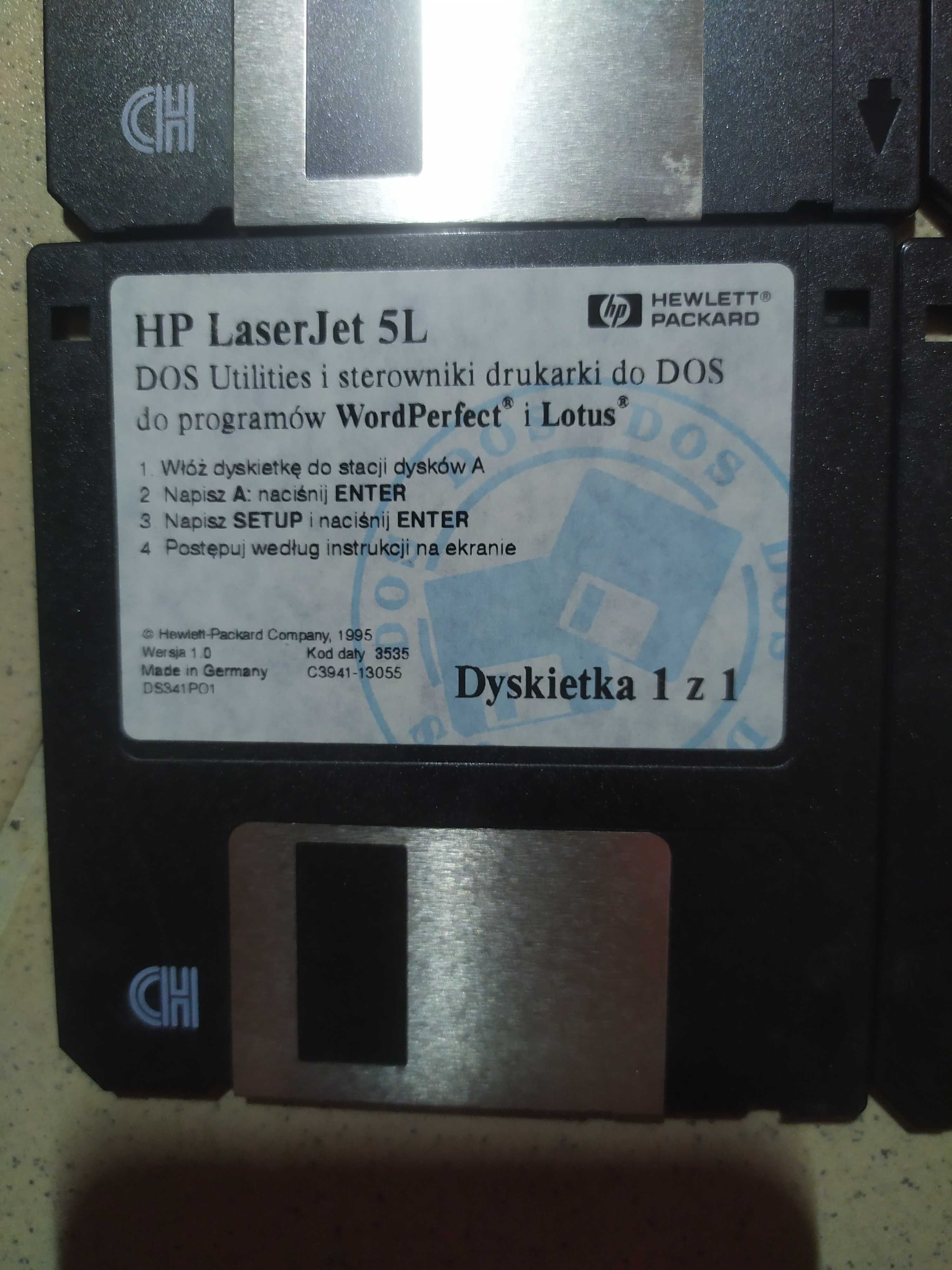 Dyskietka HP Laser Jet 5L Word perfect lotus DOS Utilities sterowniki