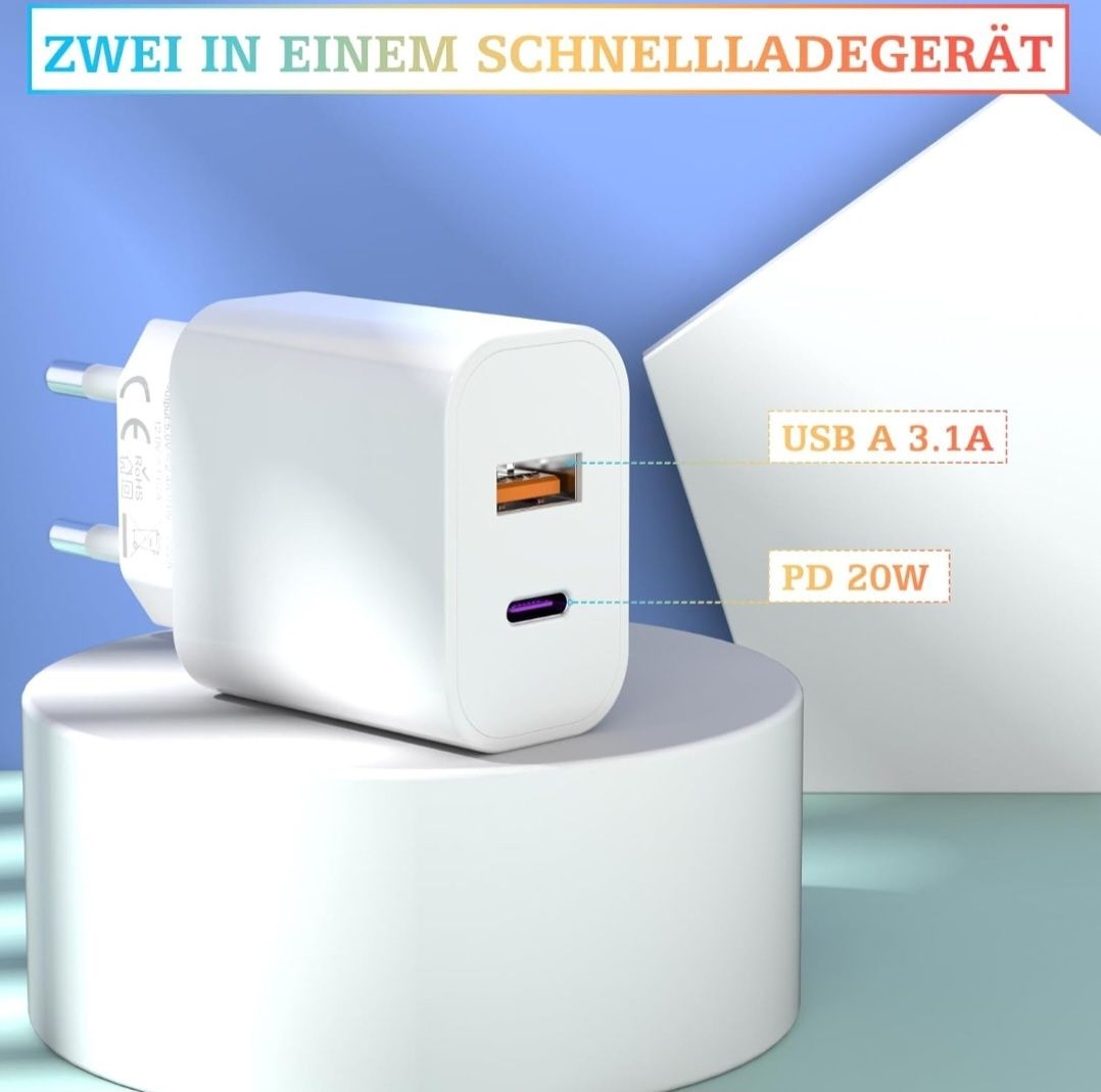 Adapter USB C 20 W, 2 sztuki, ładowarka do iPhone 15