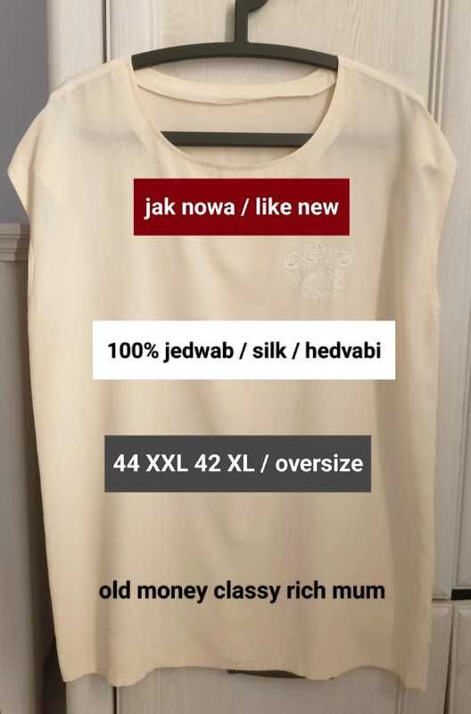 40 42 44 oversize jedwabna kremowa bluzka 100% jedwab vintage classy