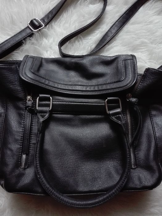 Czarna torba Diverse A4 długi pasek ozdobne zamki czarny shopper bag