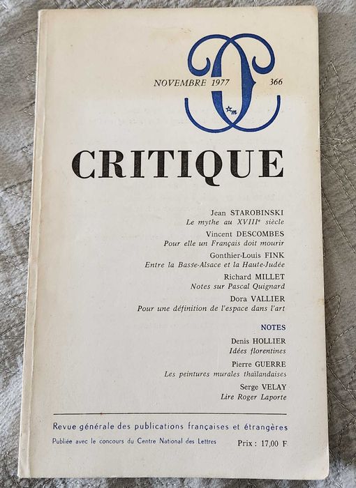 Revista Critique 366 : Le Mythe au XVIIIe siècle [1977] Starobinski