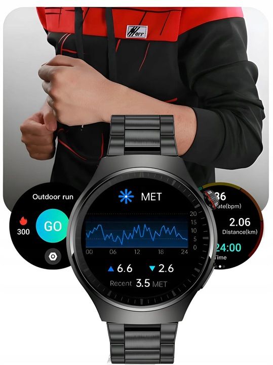 Zegarek Smartwatch Amoled Pomiar Curku Ekg Glukoza Bmi Rozmowy Ciśnien
