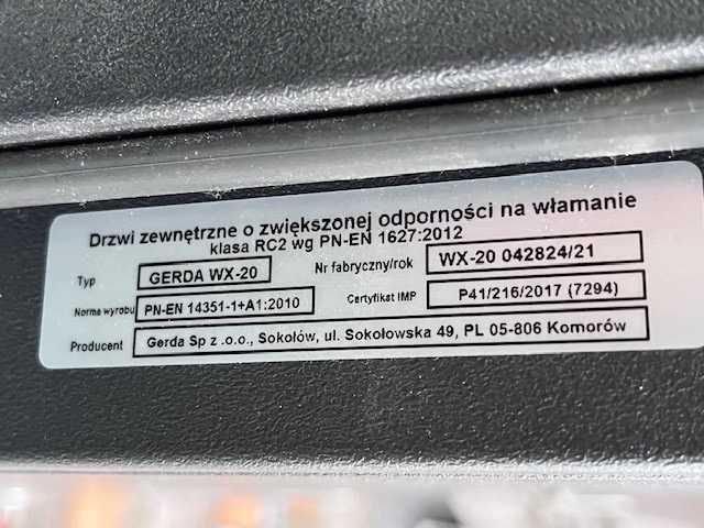 Drzwi zewnętrzne GERDA model WX-20, 90cm