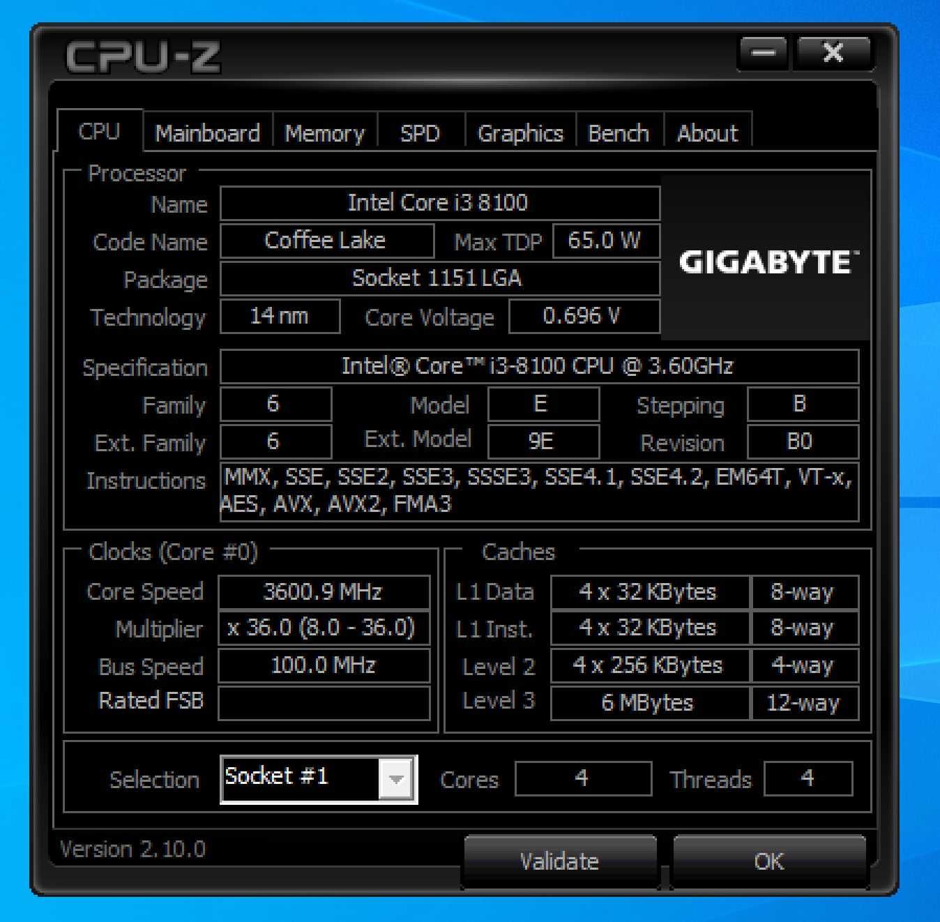 Zestaw płyta główna+procesor+ram Gigabyte B365MH i3 8100 4GB DDR4