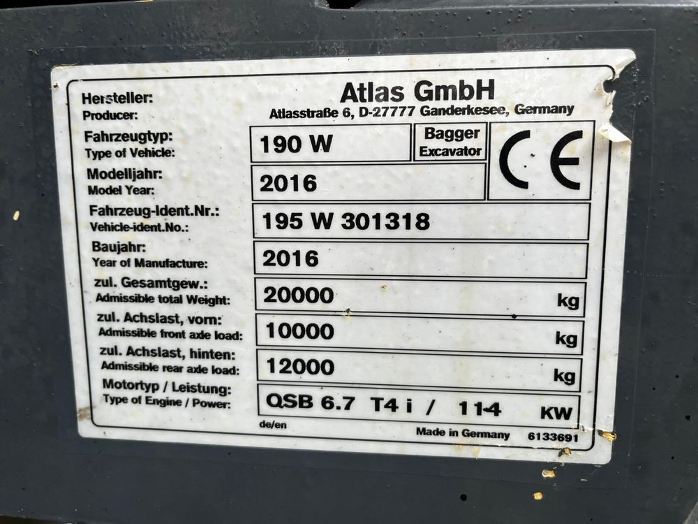 Koparka Atlas 190W  2016r