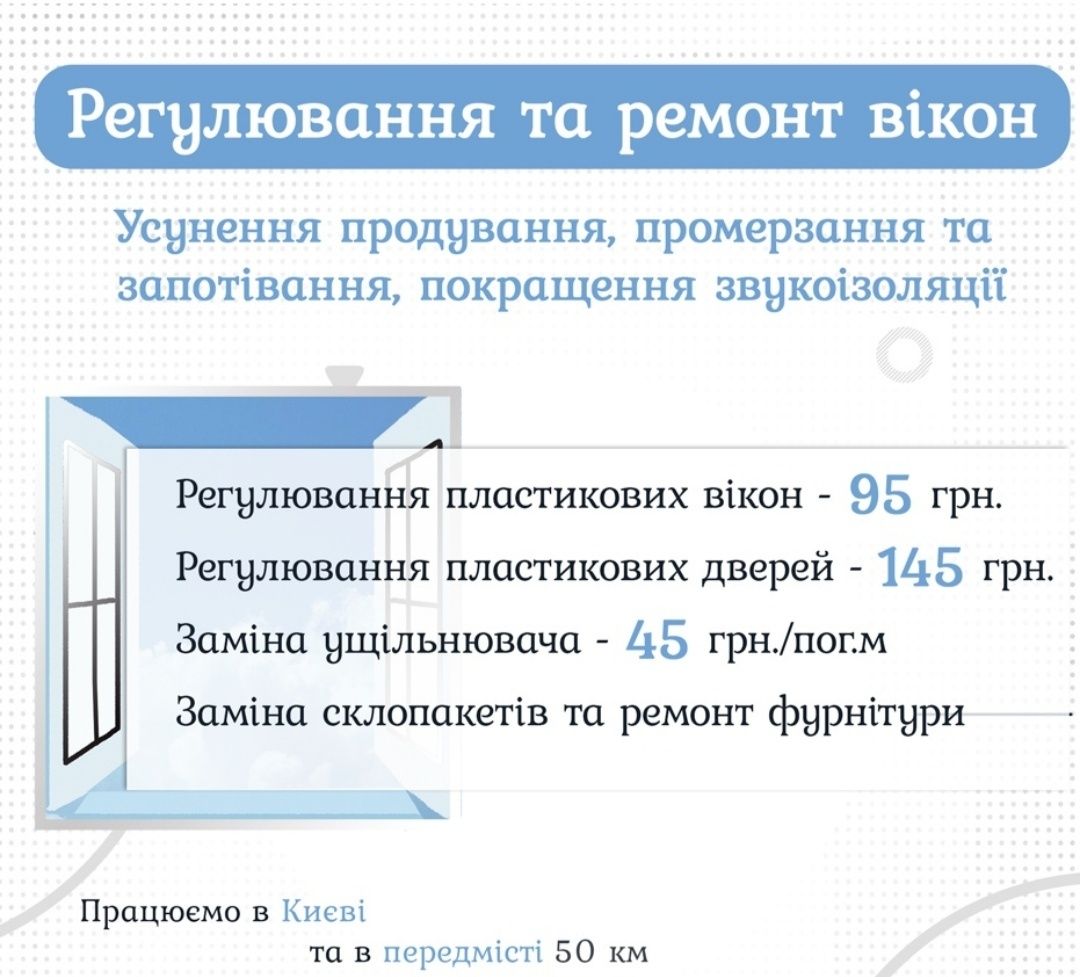 Ремонт и регулировка металлопластиковых окон и других изделий