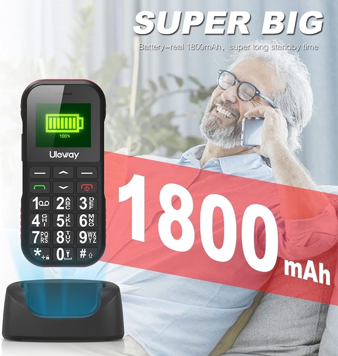 Telefon Uleway G190 dla osób starszych, dla seniora Dual SIM, stojak