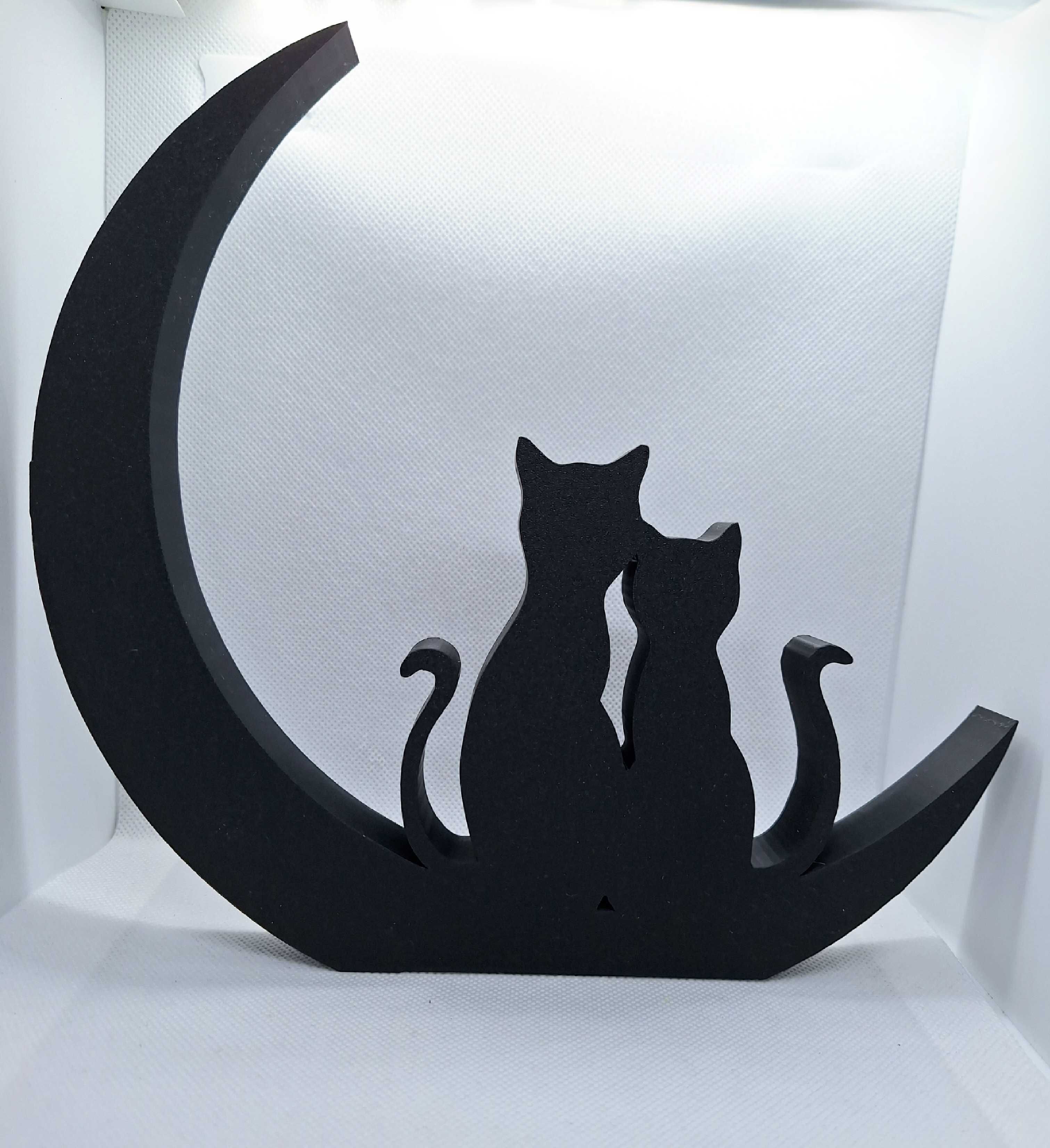 Koty siedzące i półksiężyc, 3D, dekoracja stojąca