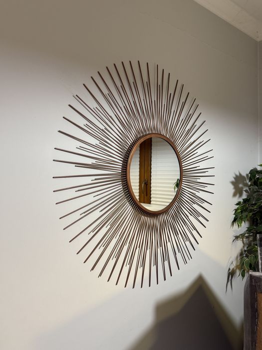 Lustro ścienne w stylu glamour / boho / retro – „słońce” miedziane