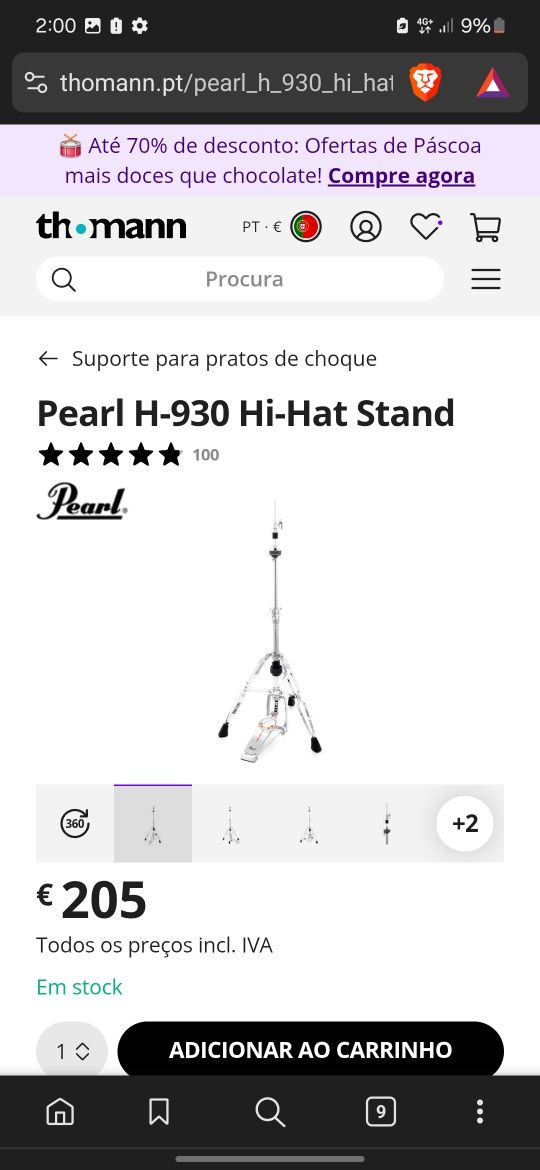 Pearl H-930 Hi-Hat Stand - Como Novos