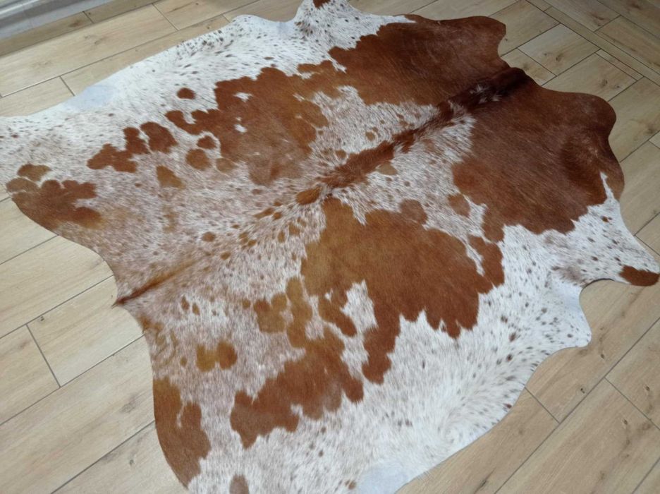 Dywan SKÓRA BYDLĘCA brązowo-biała Krowa skóra naturalna UNIKAT