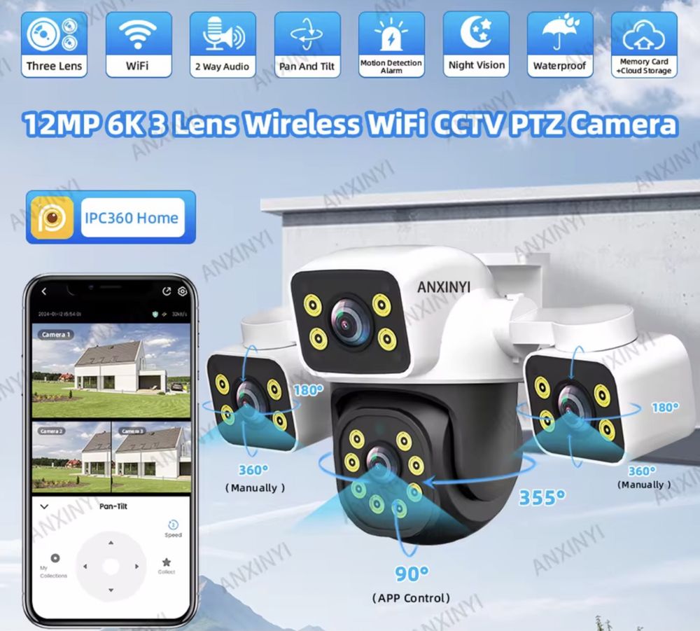 АКЦІЯ! Вулична камера вайфай 6К 12мр IPC360 WIFI ТРИекрани відеокамера