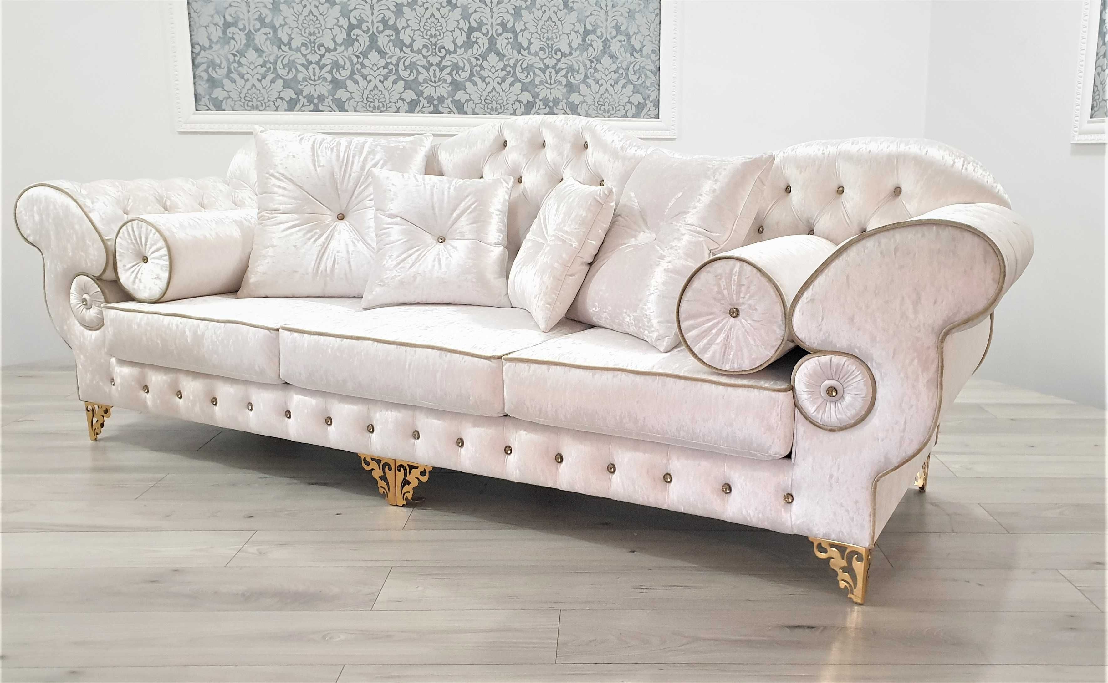 Sofa GLAMOUR Preston Big White + GOLD 263cm