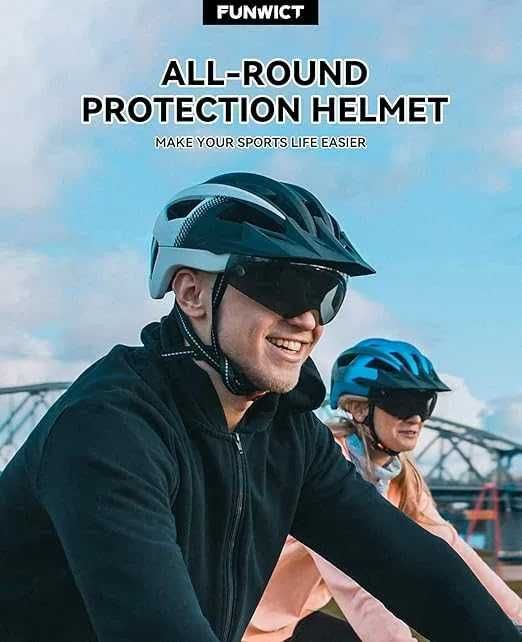 Kask rowerowy  damski z okularami magnetycznymi i ładowanym  USB ROZ M
