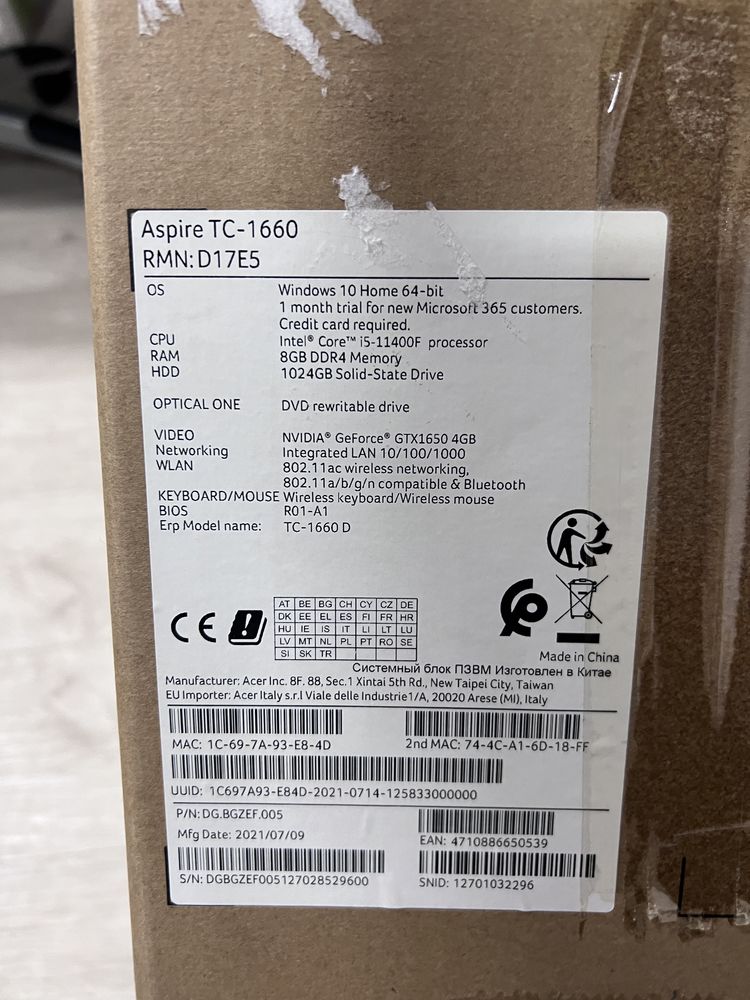 Nowy komputer Acer TC-1660| i5-11400F |16GB RAM|| SSD 512GB | GT 1030