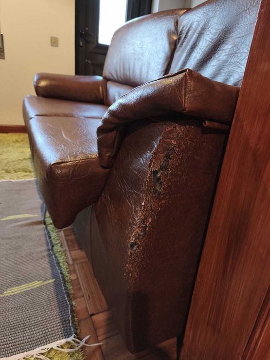 Sofá em Pele Castanho — Bom Estado — 50€