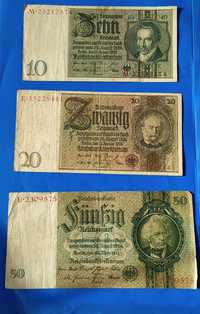 zestaw banknotów 10-50 marek , Niemcy , 3 szt