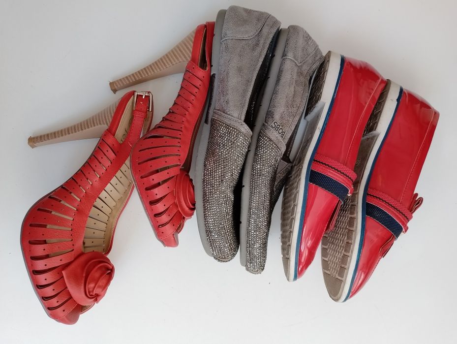Zestaw buty espadryle półbuty na obcasie kryształki