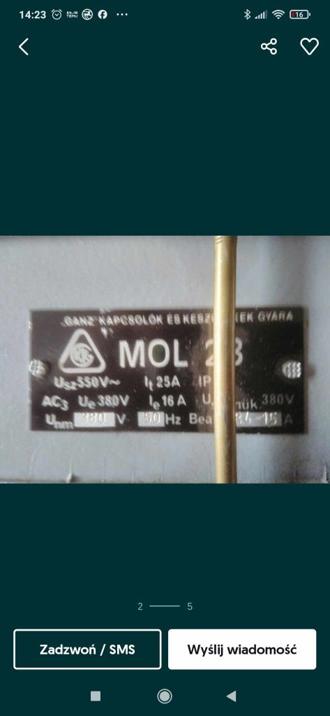 Stycznik olejowy mol 28 włącznik przełącznik elektryczny