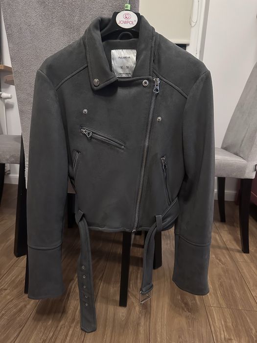 Ramoneska szara Pull&Bear imitacja skóry zamsz rozmiar M