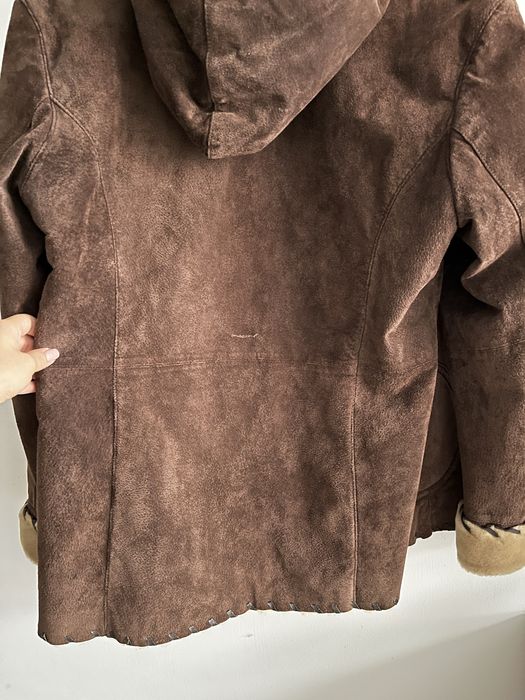 Brazowy zamszowy płaszcz kurtka skóra Wilsons Leather czekolada