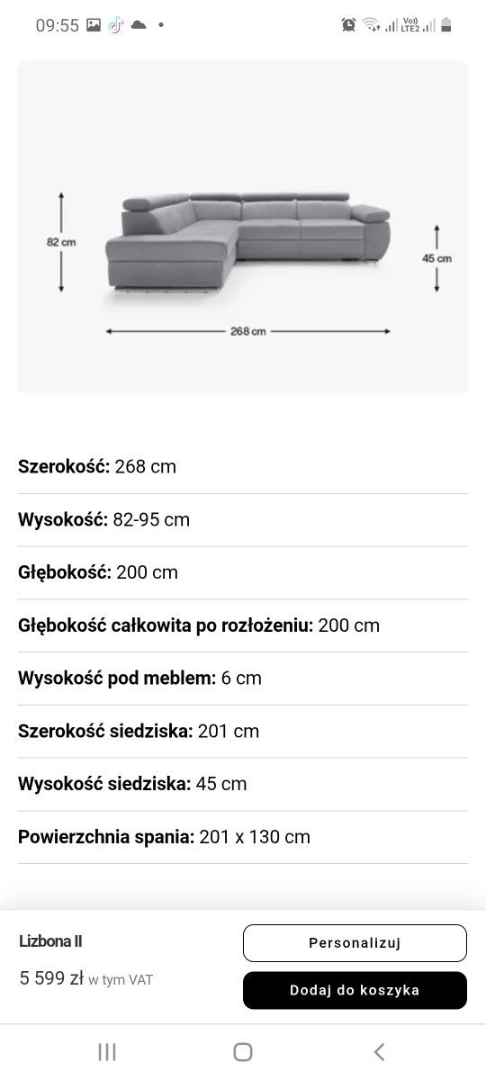 Sprzedam bardzo w dobrym stanie narożnik Lizbona