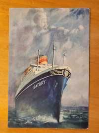 Pocztówka transatlantyk MS Batory widokówka karta znaczek Piłsudski