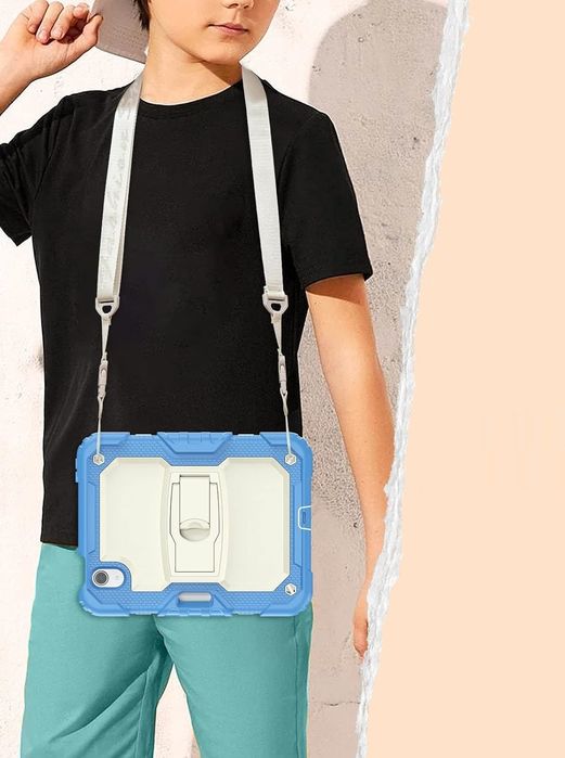 Etui do iPad Mini 6 8.3" z Podstawką i Paskiem na Ramię Niebieskie