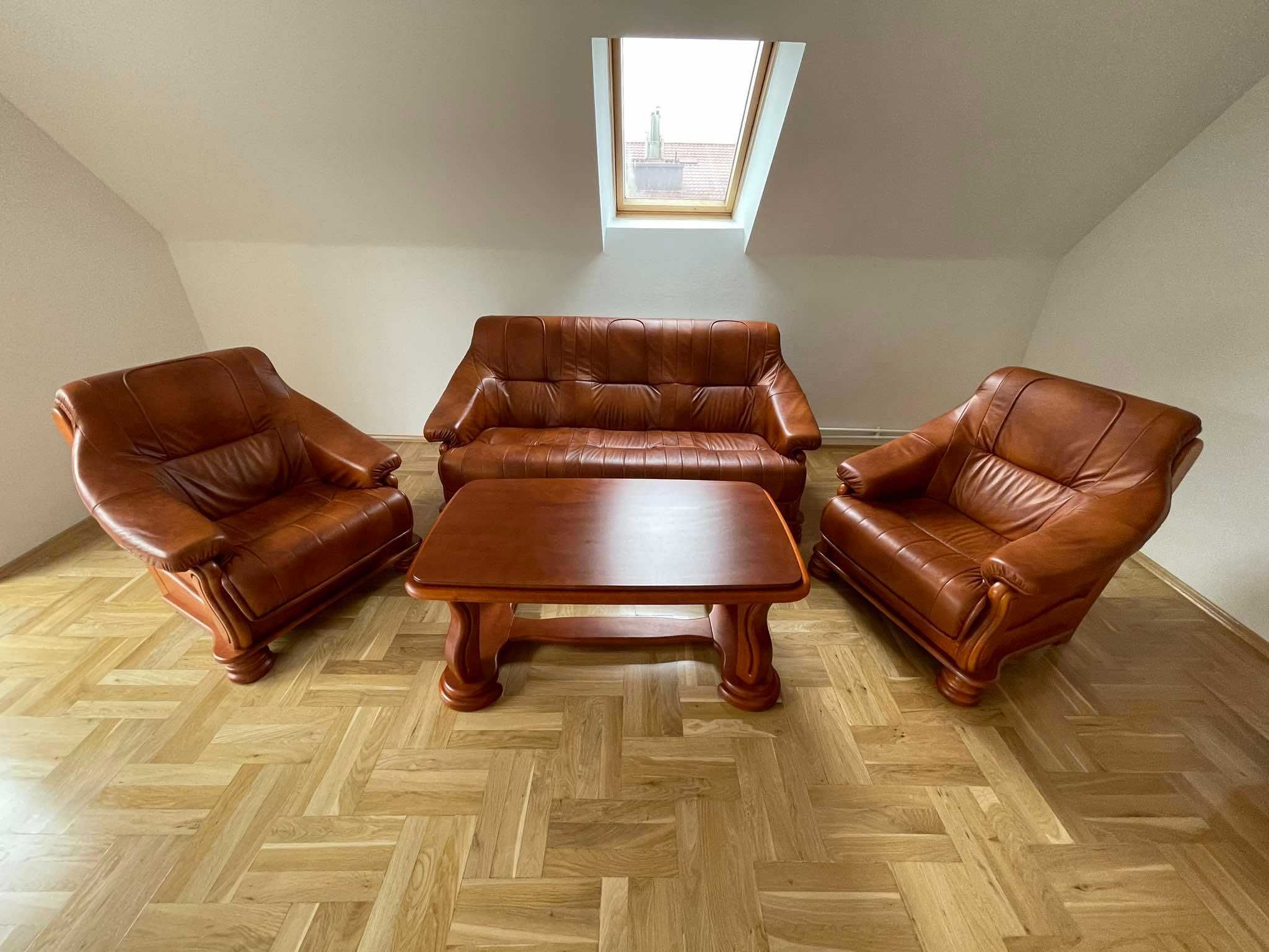 Zestaw wypoczynkowy retro - sofa z funkcją spania + 2 fotele + stolik
