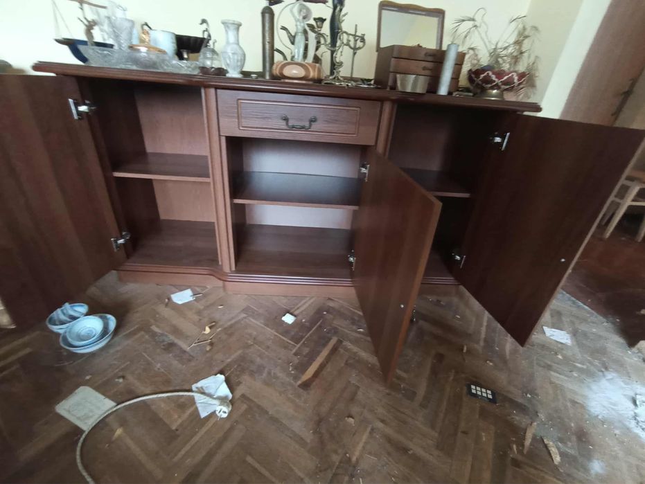 Komplet mebli z drewna Witryna komoda regał słupek z szufladami