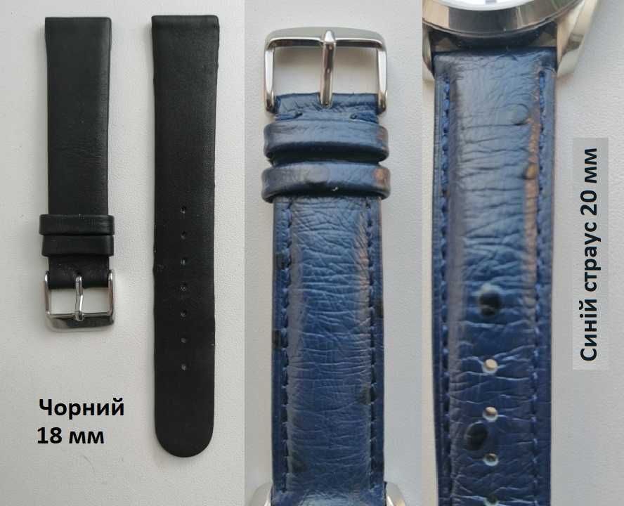 Натуральна шкіра Ремінці Металеві браслети 16 18 20 22 мм Чорний Синій