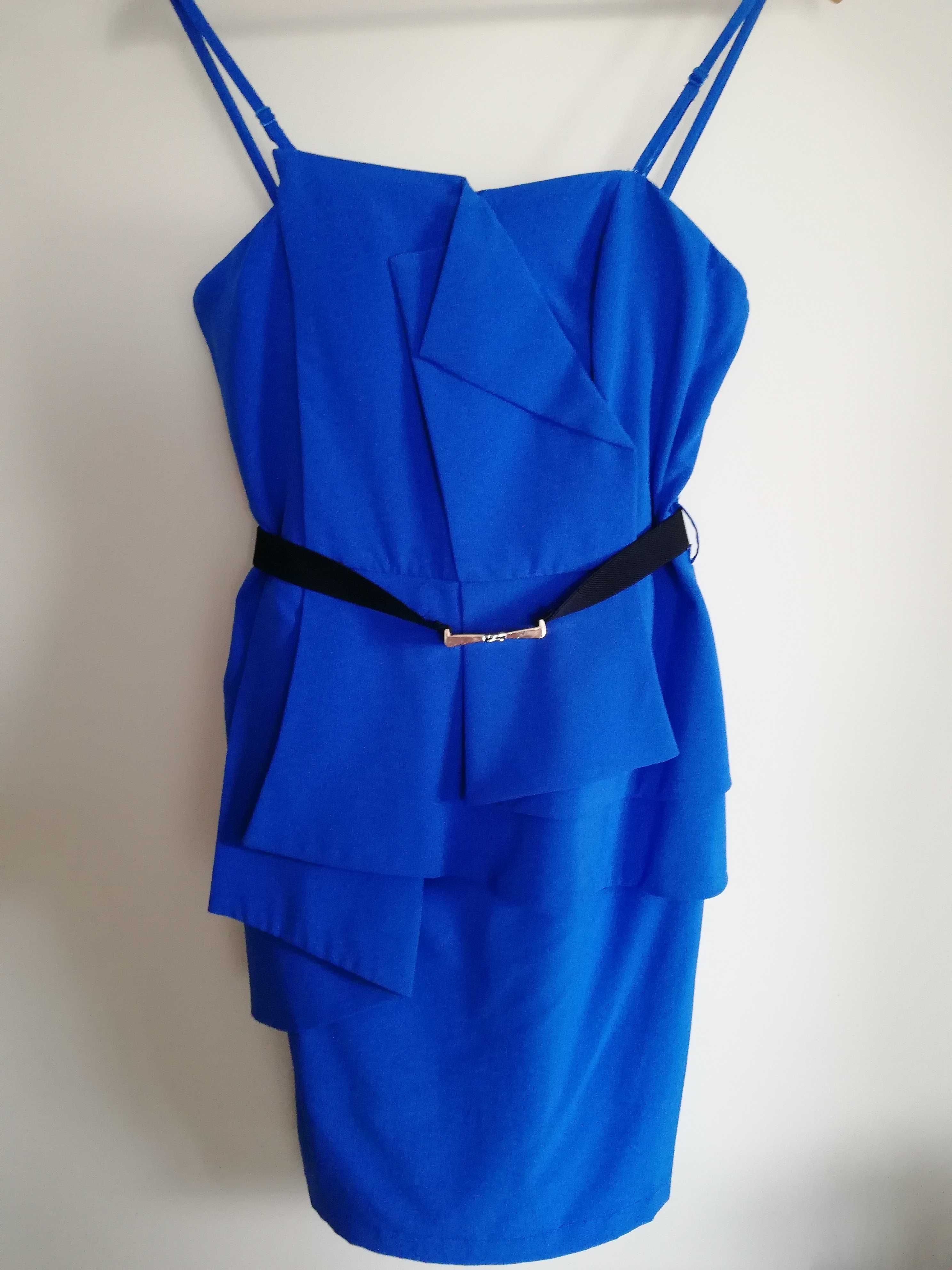 Elegancka niebieska sukienka/ ołówkowa/ roz 38