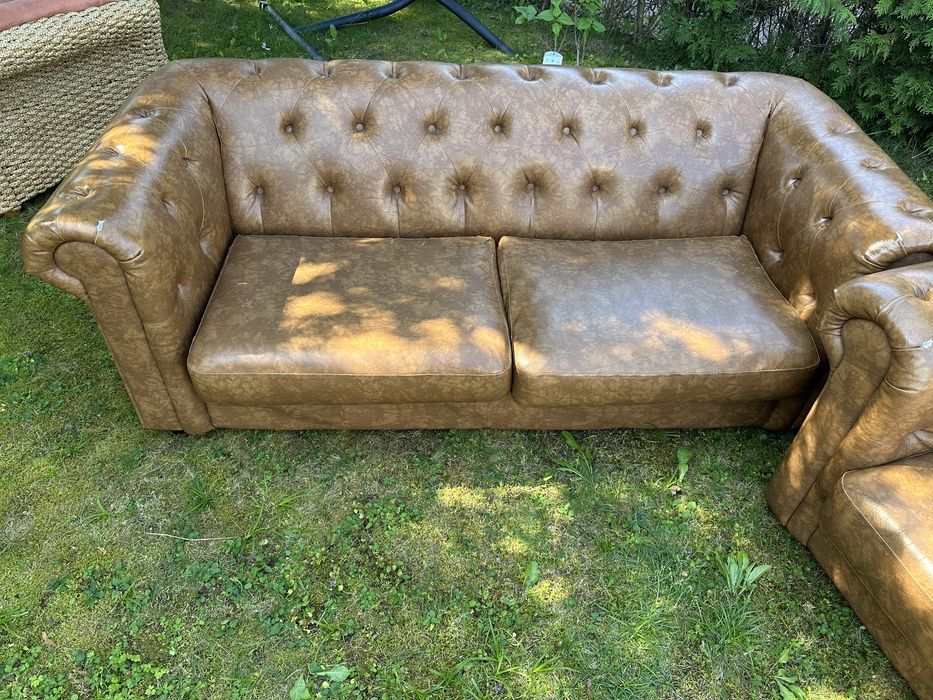 Zestaw dwóch kanap Chesterfield chesterfieldy brązowe 200 cm